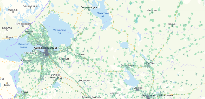 Зона покрытия МТС на карте Киржач 